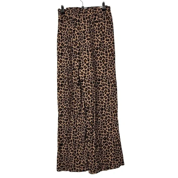 Boutique Brown Leopard Animal Print Viscose Wide Leg Paperbag Pants M - Picture 2 of 3